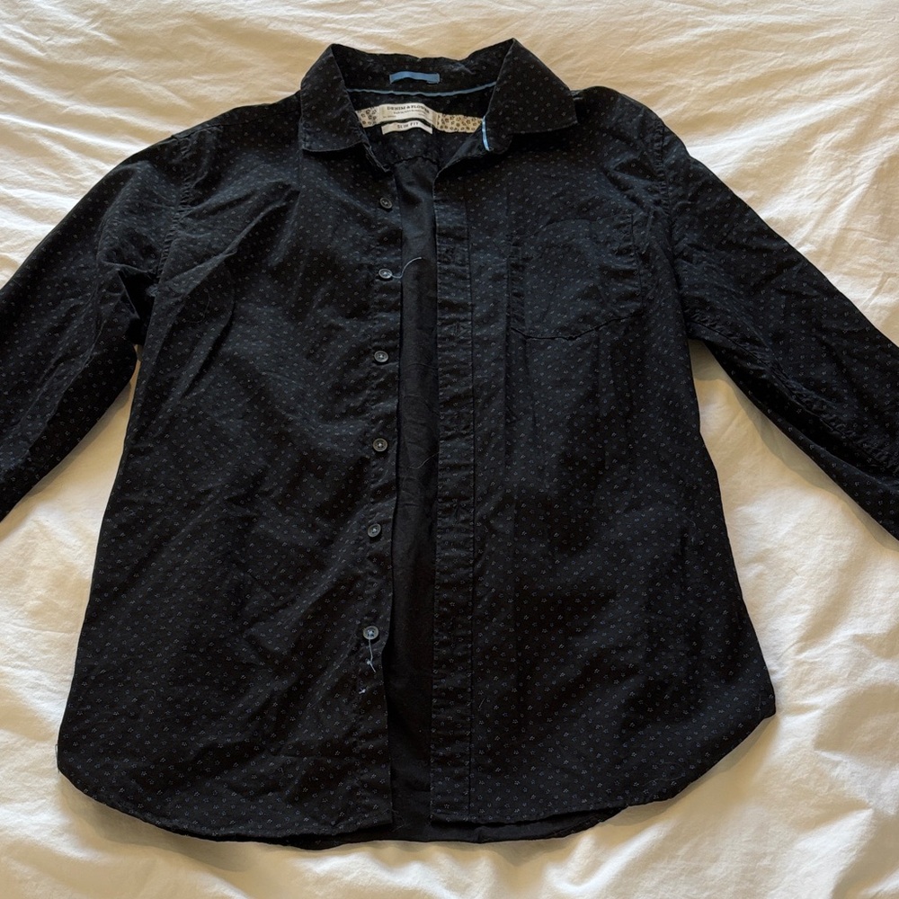 Denim & Flower Black Shirt with Blue and white Accents
